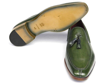 Paul Parkman Men's Hand-Painted Leather Tassel Loafers in Green