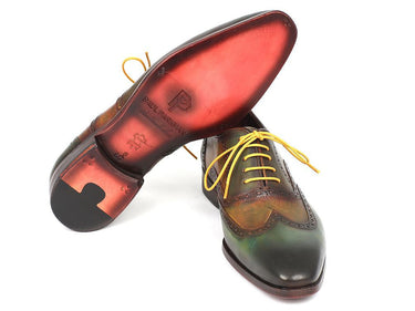 Paul Parkman Men's Hand-Painted Leather Wingtip Oxfords in Green