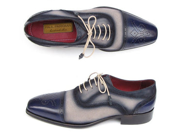 Paul Parkman Men's Hand-Painted Suede Captoe Oxfords in Navy & Beige