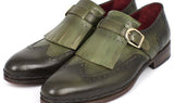 Paul Parkman Men's Hand-Painted Wingtip Monkstrap Brogues in Green