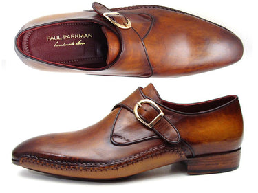 Paul Parkman Men's Handmade Leather Single Monkstraps in Brown