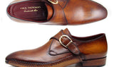 Paul Parkman Men's Handmade Leather Single Monkstraps in Brown