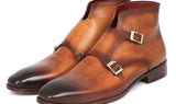 Paul Parkman Men's Hand-Painted Leather Double Monkstrap Boots in Brown