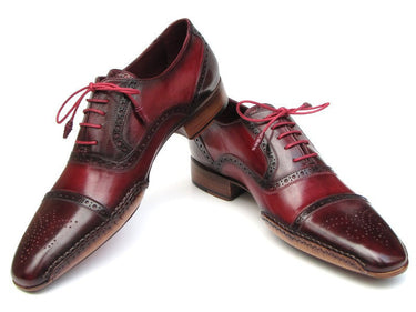 Paul Parkman Men's Side Handsewn Leather Captoe Oxfords in Red / Bordeaux
