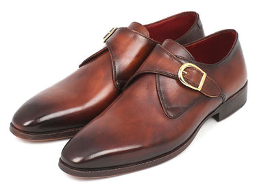Paul Parkman Men's Hand-Painted Leather Monkstraps in Brown & Camel