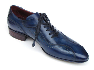 Paul Parkman Men's Hand-Painted, Handmade Lace-Up Casual Shoes in Blue