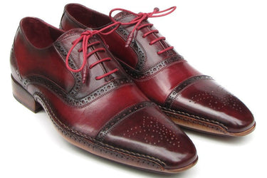 Paul Parkman Men's Side Handsewn Leather Captoe Oxfords in Red / Bordeaux