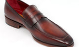Paul Parkman Men's Hand-Painted Leather Penny Loafers in Bordeaux and Brown