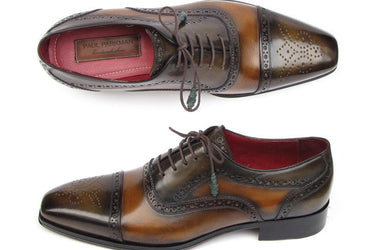 Paul Parkman Men's Hand-Painted Leather Captoe Oxfords in Camel & Olive