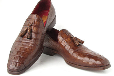 Paul Parkman Men's Croco-Embossed Calfskin Tassel Loafers in Brown