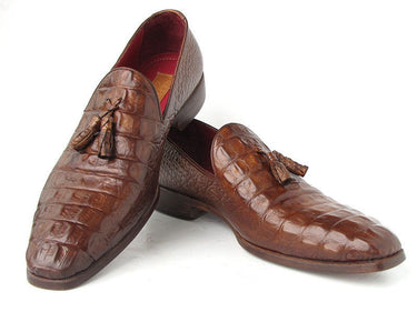 Paul Parkman Men's Croco-Embossed Calfskin Tassel Loafers in Brown