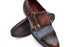 Paul Parkman Men's Suede Double Monkstraps in Antique Blue & Brown