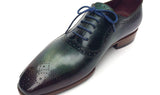 Paul Parkman Men's Hand-Painted Medallion Toe Leather Oxfords in Green & Purple