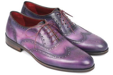 Paul Parkman Men's Hand-Painted Leather Wingtip Oxfords in Purple & Navy