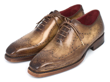 Paul Parkman Men's Goodyear Welted Wingtip Oxfords in Antique Olive