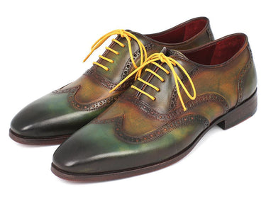 Paul Parkman Men's Hand-Painted Leather Wingtip Oxfords in Green