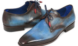 Paul Parkman Men's Hand-Painted Leather Derby Shoes in Blue & Brown