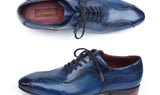 Paul Parkman Men's Hand-Painted, Handmade Lace-Up Casual Shoes in Blue