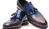 Paul Parkman Men's Leather Kiltie Tassel Loafers in Dark Brown & Navy