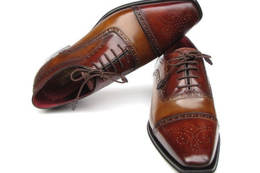 Paul Parkman Men's Hand-Painted Leather Captoe Oxfords in Camel & Red