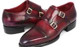 Paul Parkman Men's Hand-Welted Captoe Monkstraps in Purple & Burgundy