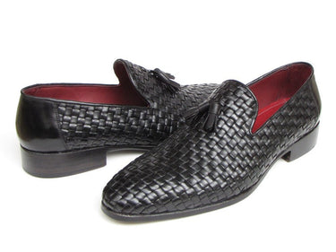 Paul Parkman Men's Leather Woven Tassel Loafers in Black