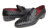 Paul Parkman Men's Leather Woven Tassel Loafers in Black