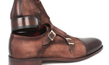 Paul Parkman Men's Suede Double Monkstraps in Brown & Beige