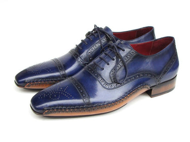 Paul Parkman Men's Captoe Hand-Painted Leather Oxfords in Navy Blue