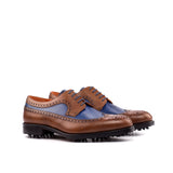 DapperFam Zephyr Golf in Med Brown / Navy Men's Italian Leather Longwing Blucher in Med Brown / Navy