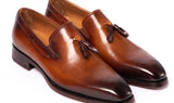 Paul Parkman Goodyear Welted Tassel Loafers in Brown