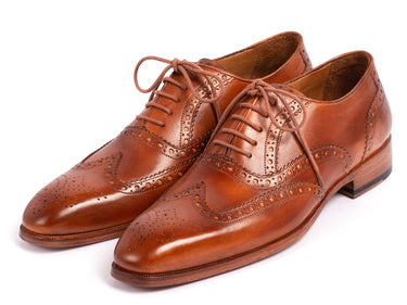 Paul Parkman Men's Hand-Painted Wingtip Oxfords in Mid Brown