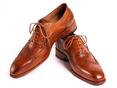 Paul Parkman Men's Hand-Painted Wingtip Oxfords in Mid Brown