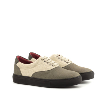 DapperFam Riccardo in Grey / Ice / Grey Men's Linen & Lux Suede Top Sider in Grey / Ice / Grey