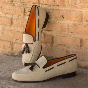 DapperFam Enzo in Brown / Ice Men's Linen Slipper in Brown / Ice
