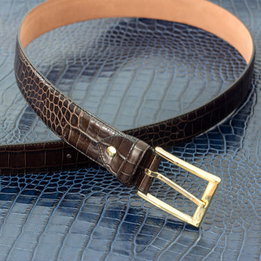 DapperFam Luxe Men's Hamptons in Dark Brown Painted Croco