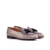DapperFam Marcello in Herringbone / Grey / Black Men's Sartorial & Italian Leather & Suede Belgian Slipper