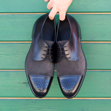 DapperFam Vero in Black / Grey Men's Italian Leather & Lux Suede Derby in Black / Grey
