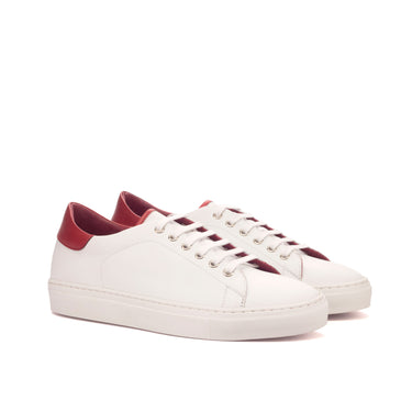 DapperFam Rivale in White / Burgundy Men's Italian Leather Trainer in White / Burgundy