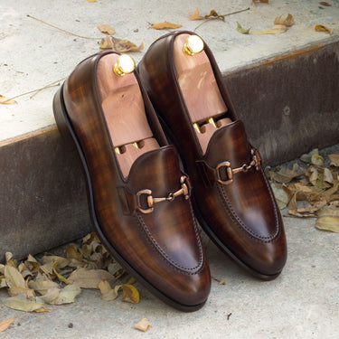 DapperFam Luciano in Cognac / Brown Men's Hand-Painted Patina Loafer in Cognac / Brown