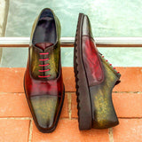 DapperFam Rafael in Khaki / Burgundy Men's Hand-Painted Patina Oxford