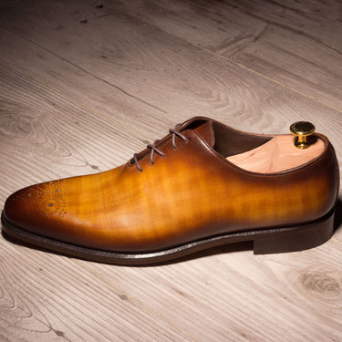 DapperFam Giuliano in Cognac Men's Hand-Painted Patina Whole Cut in Cognac