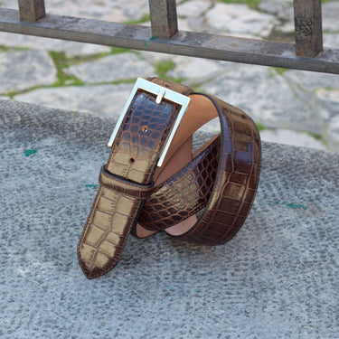 DapperFam Luxe Men's Hamptons in Dark Brown Painted Croco