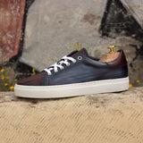 DapperFam Rivale in Navy / Dark Brown Men's Italian Leather Trainer