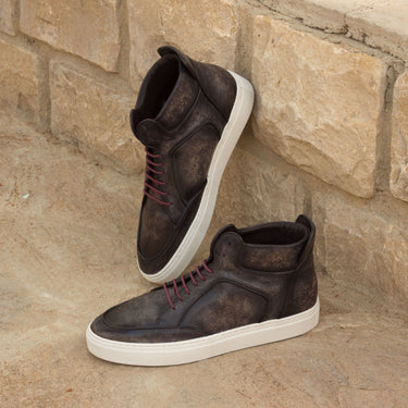 DapperFam Dante in Dark Grey Men's Hand-Painted Italian Leather High Top