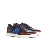 DapperFam Rivale in Fire / Denim Men's Hand-Painted Italian Leather Trainer in Fire / Denim