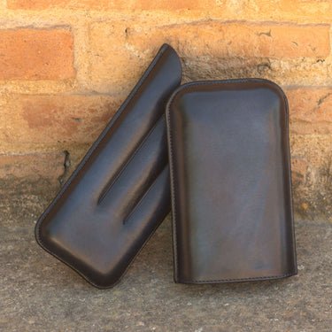 DapperFam Luxe Men's Cigars Case 3 in Navy Painted Calf