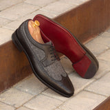 DapperFam Zephyr in Herringbone / Black Men's Sartorial & Italian Leather Longwing Blucher — Style 2892