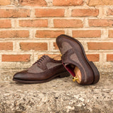 DapperFam Zephyr in Tweed / Dark Brown Men's Sartorial & Italian Croco Embossed Leather Longwing Blucher — Style 3000