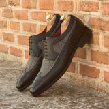 DapperFam Zephyr in Herringbone / Black Men's Sartorial & Italian Leather Longwing Blucher — Style 3036